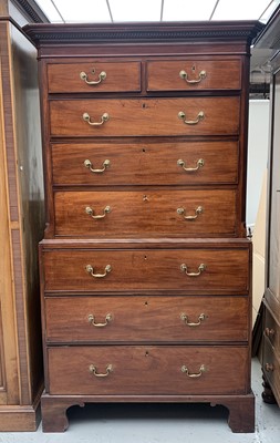 Lot 3031 - A George III mahogany chest on chest, with...