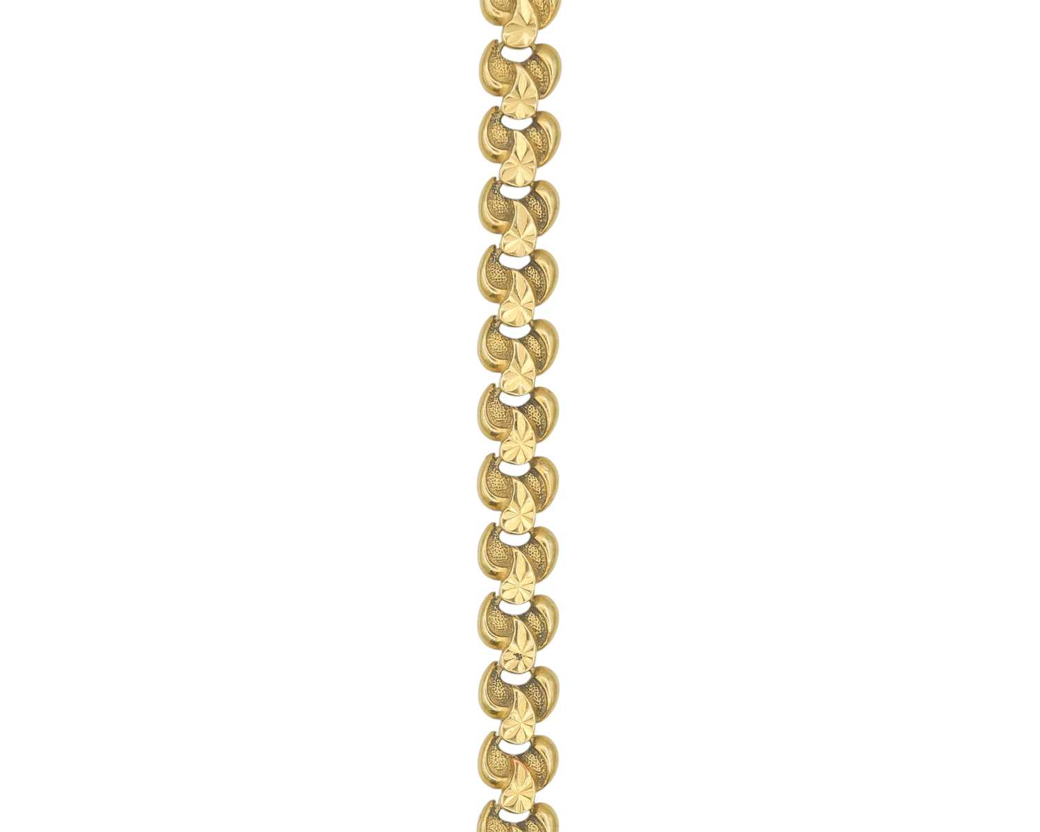 Lot 5 - A 22k bracelet with embossed links and S hook fittings.