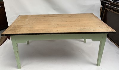Lot 3026 - A scrub top kitchen table, 1920s, raised on a...