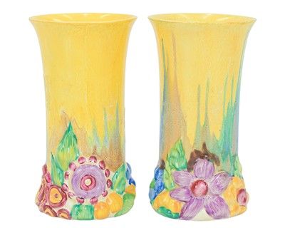 Lot 129 - A pair of Clarice Cliff 'My Garden' pattern vases.
