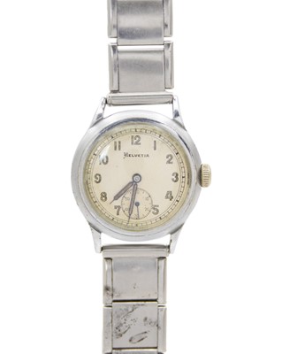 Lot 637 - HELVETIA - A 1940's gentleman's stainless steel manual wind wristwatch.