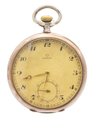 Lot 528 - OMEGA - A 1930's .800 silver keyless wind open face pocket watch.