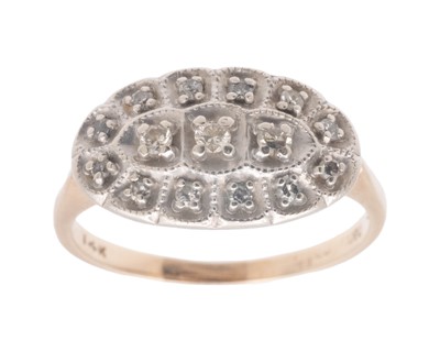 Lot 62 - An Art Deco style 14k millgrain diamond set dress ring by Hanukraft.