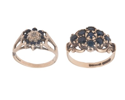 Lot 100 - Two 9k hallmarked gold sapphire set rings.