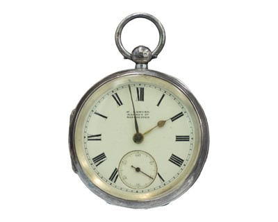 Lot 539 - H. SAMUEL - A silver cased key wind open face lever pocket watch.