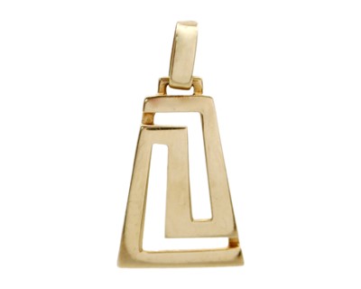 Lot 104 - A modern 14k Greek key design pendant.