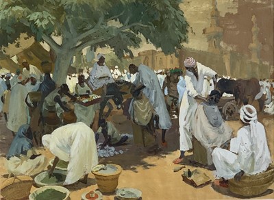 Lot 1233 - African market Gouache 36 x 47cm