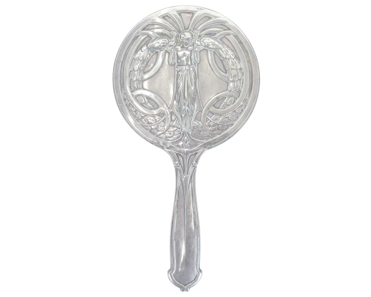Lot 50 - Kate Harris for William Hutton & Sons, an Art Nouveau silver hand mirror.