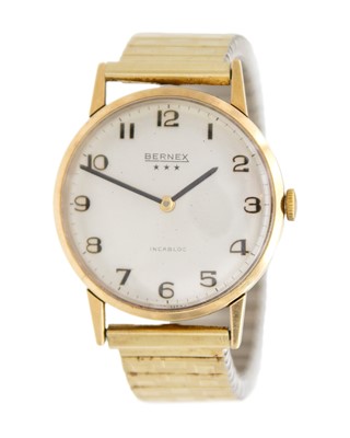 Lot 621 - BERNEX - A 9k cased incabloc gentleman's manual wind dress wristwatch.