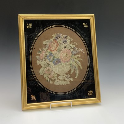 Lot 2849 - A 19th century embroidered study of a vase of...