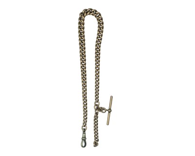 Lot 554 - A heavy hallmarked 9k rose gold graduated curb-link Albert watch chain.