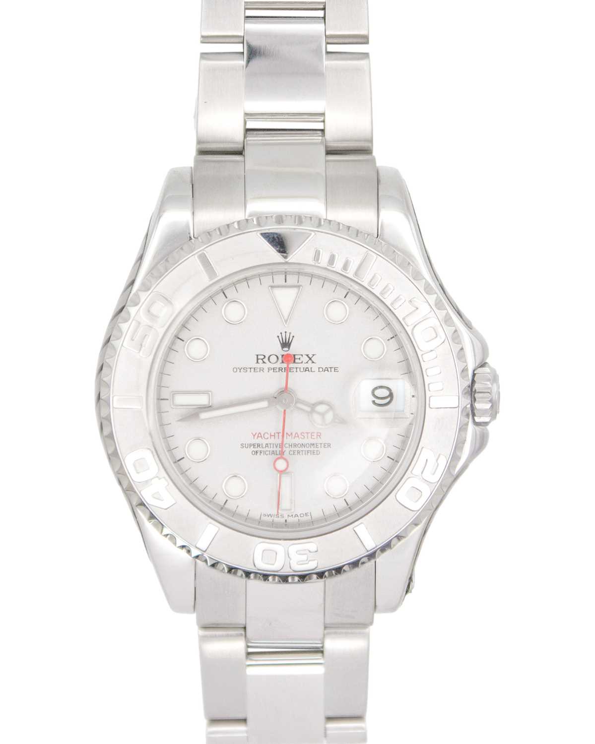 Lot 658 - ROLEX - A fine Yacht-Master platinum and steel gentleman's mid-size bracelet wristwatch.