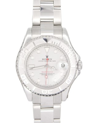 Lot 658 - ROLEX - A fine Yacht-Master platinum and steel gentleman's mid-size bracelet wristwatch.