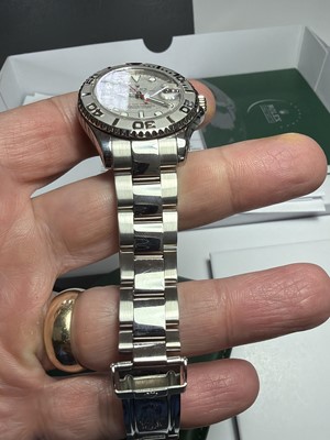 Lot 658 - ROLEX - A fine Yacht-Master platinum and steel gentleman's mid-size bracelet wristwatch.