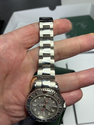 Lot 658 - ROLEX - A fine Yacht-Master platinum and steel gentleman's mid-size bracelet wristwatch.