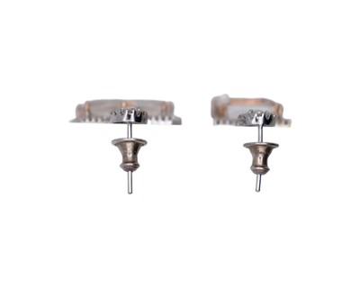 Lot 165 - A fine pair of 18k (tested) white gold, white zircon and diamond set cluster drop earrings.