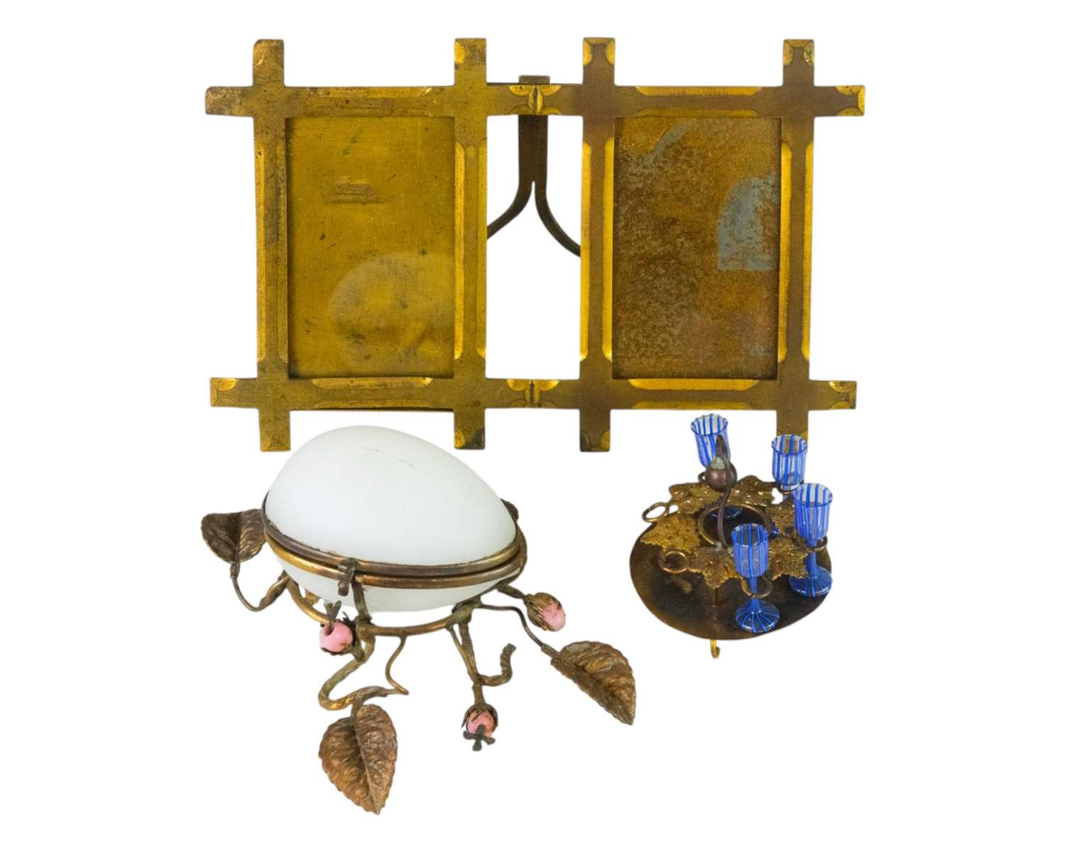 Lot 23 - A gilt metal double photograph frame.
