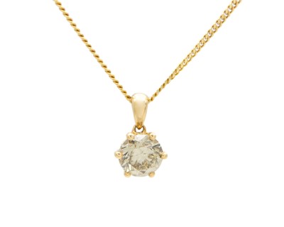 Lot 147 - An 18k yellow gold six-claw set diamond solitaire pendant.