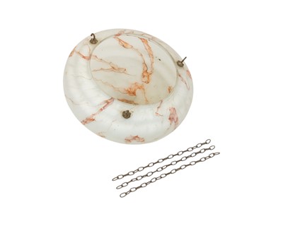 Lot 118 - An Art Deco red veined marble effect glass plafonnier.