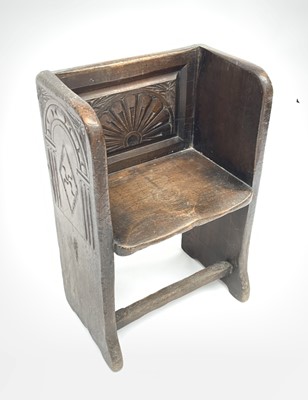 Lot 3048 - A 19th century oak hall seat, of single pew...