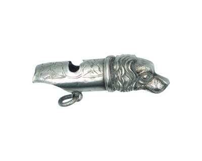 Lot 549 - A Victorian silver spaniel head whistle fob by G Loveridge & Co.