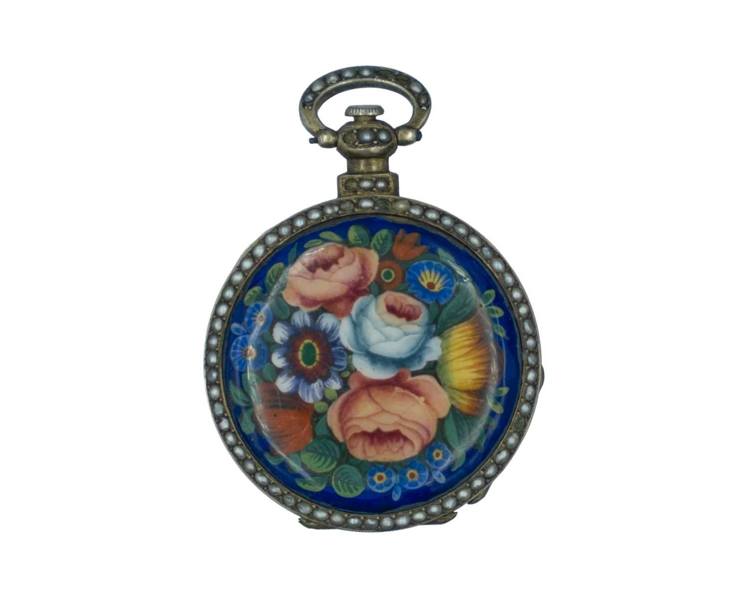 Lot 514 - LECONTE GENÉVE - An attractive Swiss silver-gilt and enamel seed pearl set lady's pocket watch.