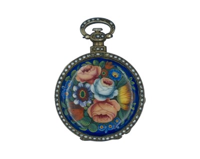 Lot 514 - LECONTE GENÉVE - An attractive Swiss silver-gilt and enamel seed pearl set lady's pocket watch.