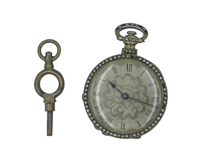 Lot 514 - LECONTE GENÉVE - An attractive Swiss silver-gilt and enamel seed pearl set lady's pocket watch.