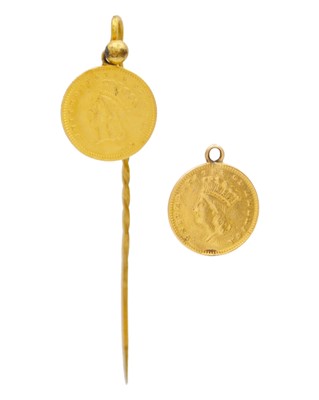 Lot 134 - Two US one-dollar gold coins.