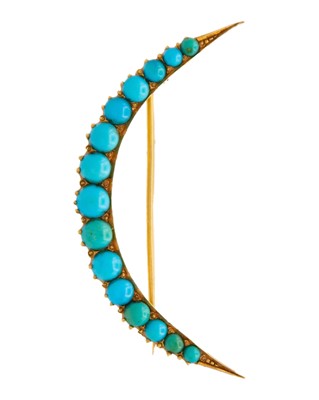 Lot 148 - A Victorian gold turquoise set crescent brooch.