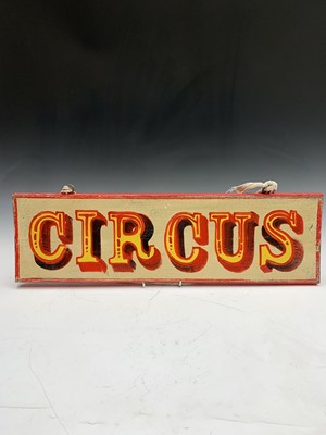 Lot 312 - A sign written wooden sign 'Circus'. 19 x 66cm.