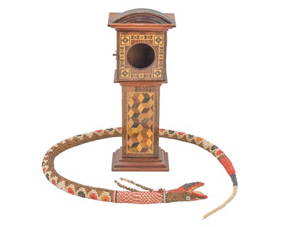 Lot 128 - A rosewood and Tunbridge inlaid pocket watch holder.