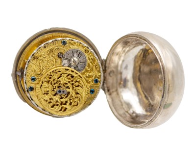 Lot 505 - A fine early 18th-century silver pair case fusee verge calendar pocket watch, signed CHENEVIERE LONDON.