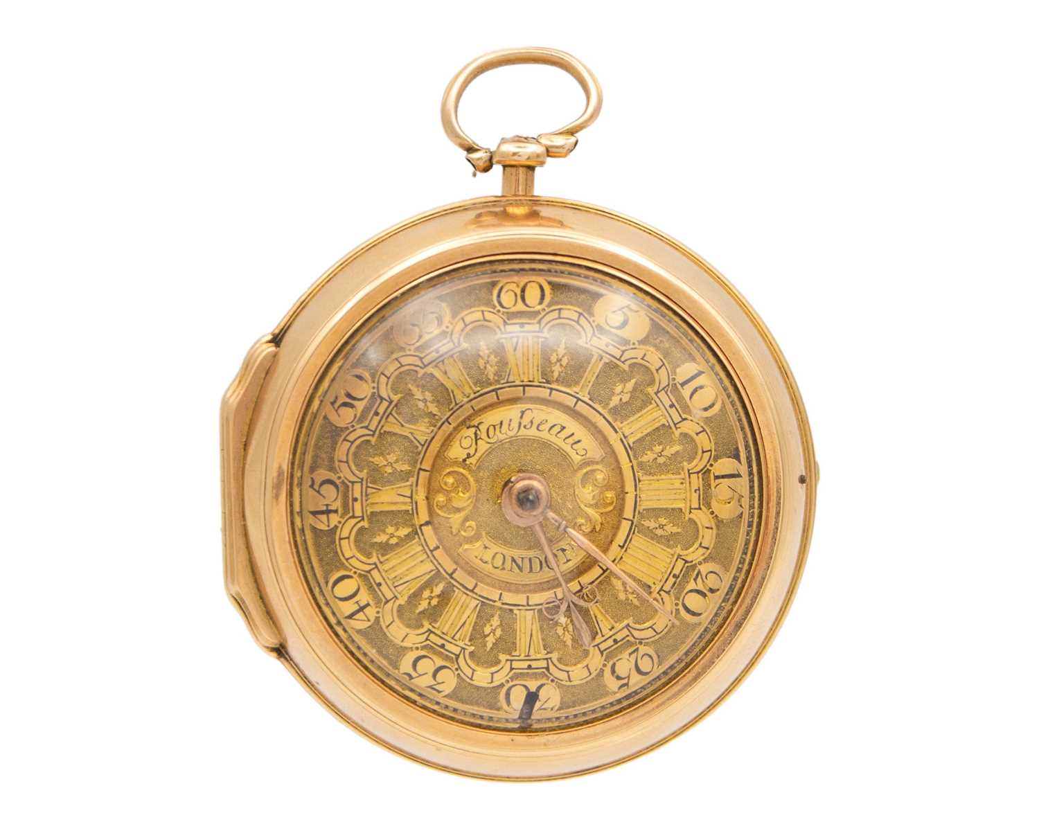 Lot 502 - A rare early 18th-century gold pair case fusee verge pocket watch, signed ROUSSEAU LONDON.