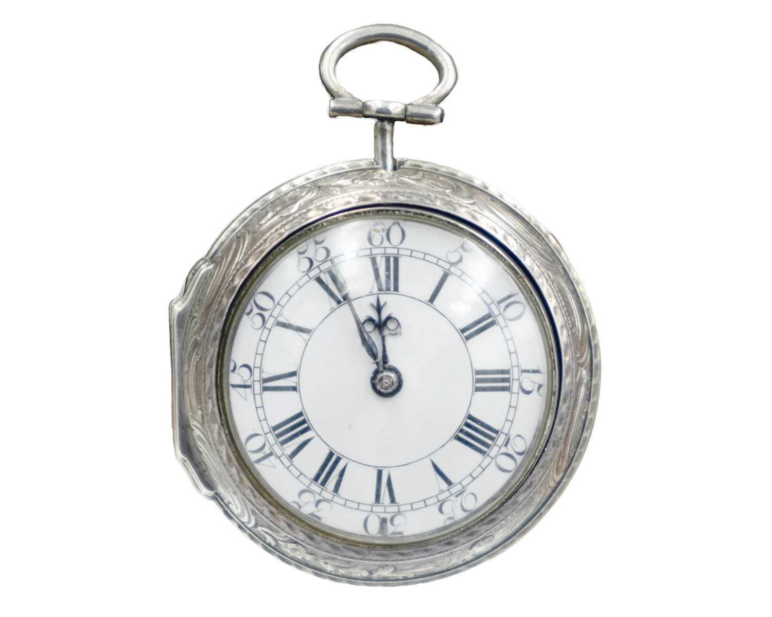 Lot 506 - An early 18th-century repoussé silver pair cased fusee verge pocket watch signed Jo Kirk London.