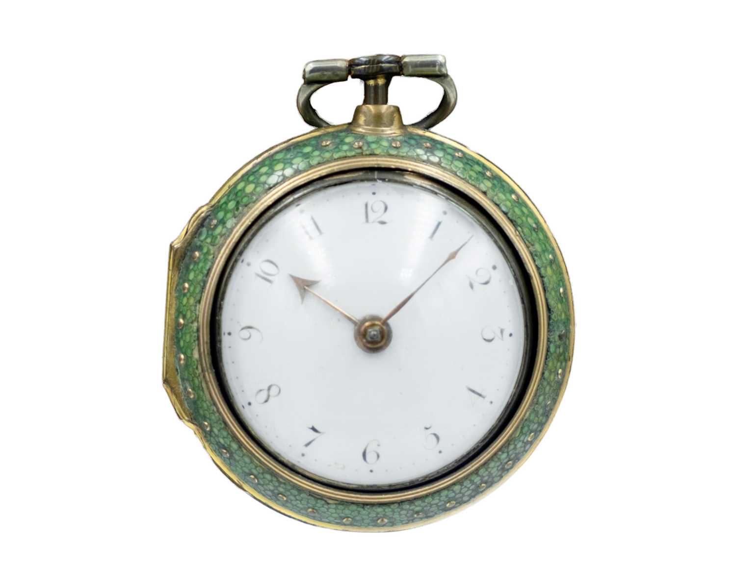 Lot 508 - An 18th-century gilt metal and shagreen pair cased fusee verge pocket watch, Wm Harrison London.