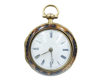 Lot 518 - An 18th-century gilt-metal and tortoiseshell pair-case fusee verge pocket watch, R Temple, London.