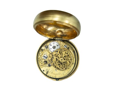 Lot 518 - An 18th-century gilt-metal and tortoiseshell pair-case fusee verge pocket watch, R Temple, London.