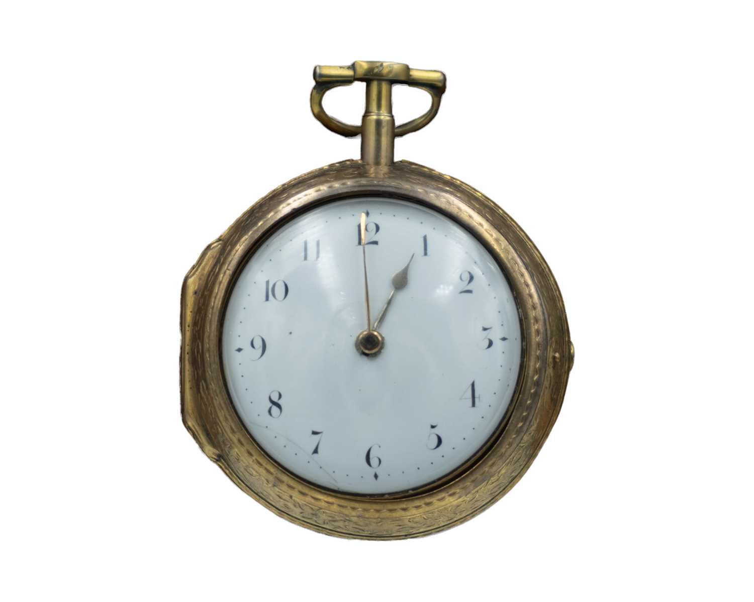 Lot 510 - An 18th-century gilt pair case fusee verge pocket watch, signed Jas Scholfield, Barnsley.