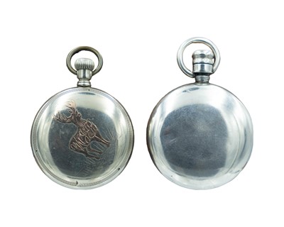 Lot 523 - Two American nickel-silver cased keyless lever pocket watches, by HAMILTON & WALTHAM