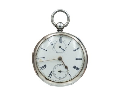 Lot 529 - A silver-cased key-wind lever pocket watch with wind down/up subsidiary dial.