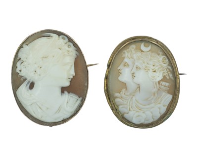 Lot 198 - Two shell cameo brooches.