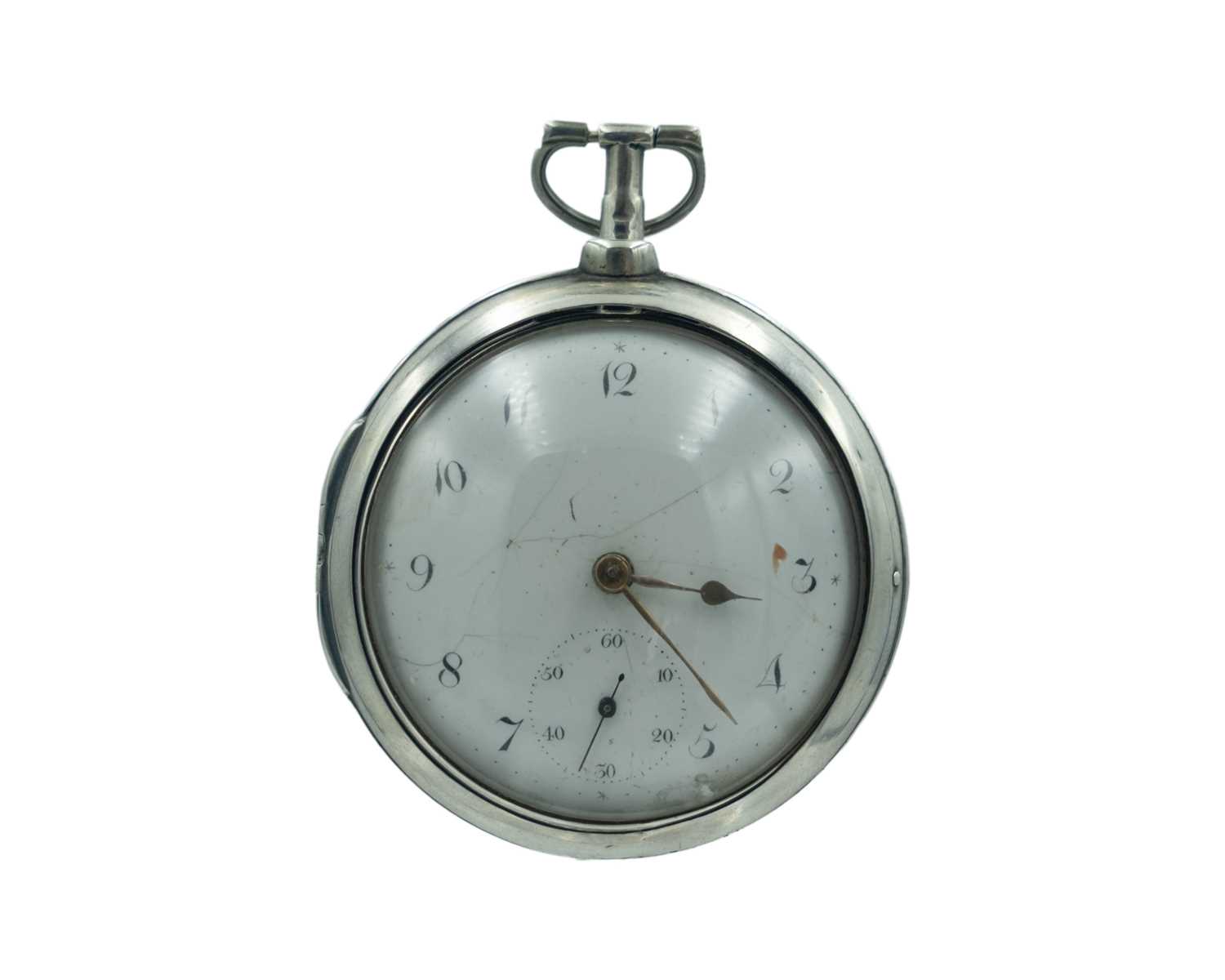 Lot 512 - A George III silver pair-case fusee verge pocket watch, signed Jas Richbell, London