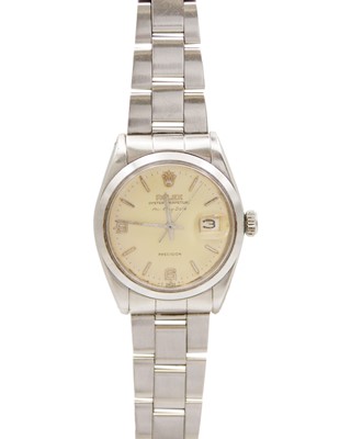 Lot 662 - ROLEX - An Oyster Perpetual Air-King Date stainless steel gentleman's bracelet wristwatch.
