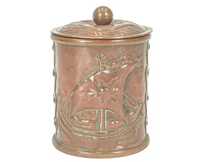 Lot 70 - A Cornish arts and crafts copper caddy and cover.