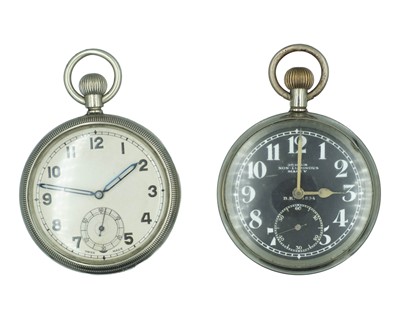Lot 608 - Two British military nickel-cased keyless wind lever pocket watches, for repair or spares.