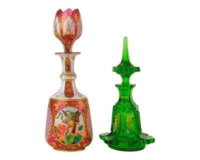 Lot 713 - A Bohemian ruby flash glass scent bottle and open stopper.