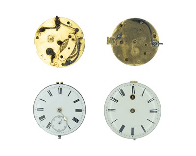 Lot 717 - A collection of three fusee verge pocket watch movements and dials.