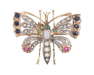 Lot 230 - A late Victorian 14k (tested) rose gold multi-gem set brooch.