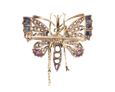 Lot 230 - A late Victorian 14k (tested) rose gold multi-gem set brooch.